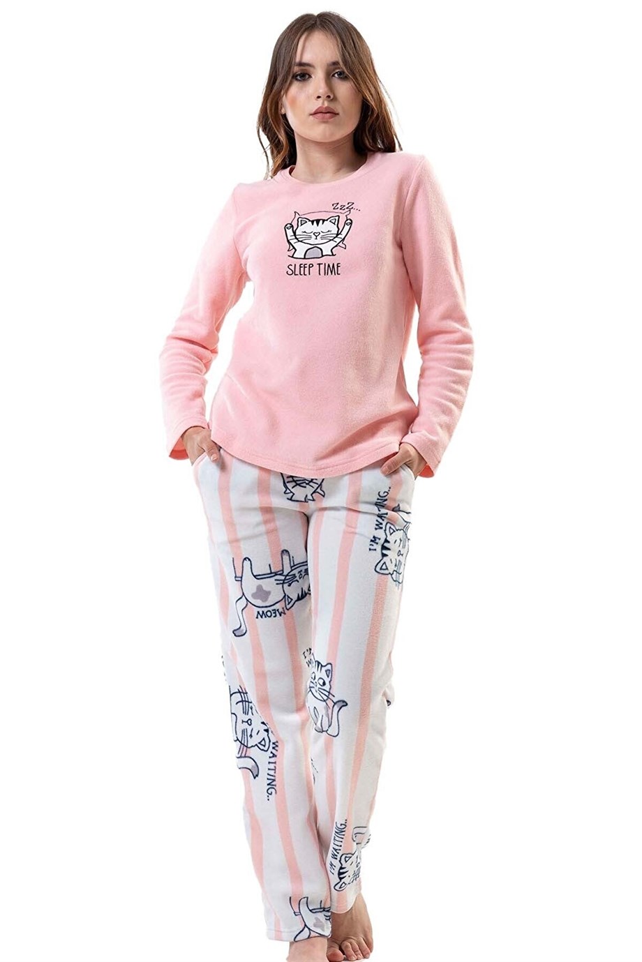 Vienetta 2031810221 Kadın Polar Uzun Kollu Pijama Takımı