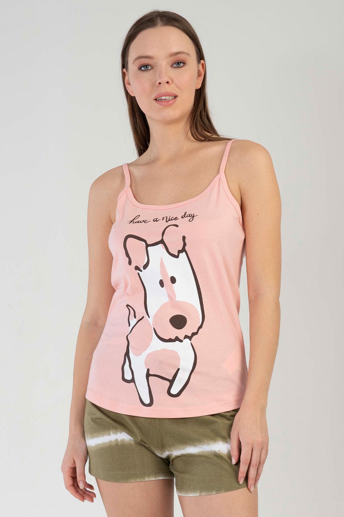 Vienetta 2100621419 Kadın Kalın Askılı Şortlu Pijama Takımı