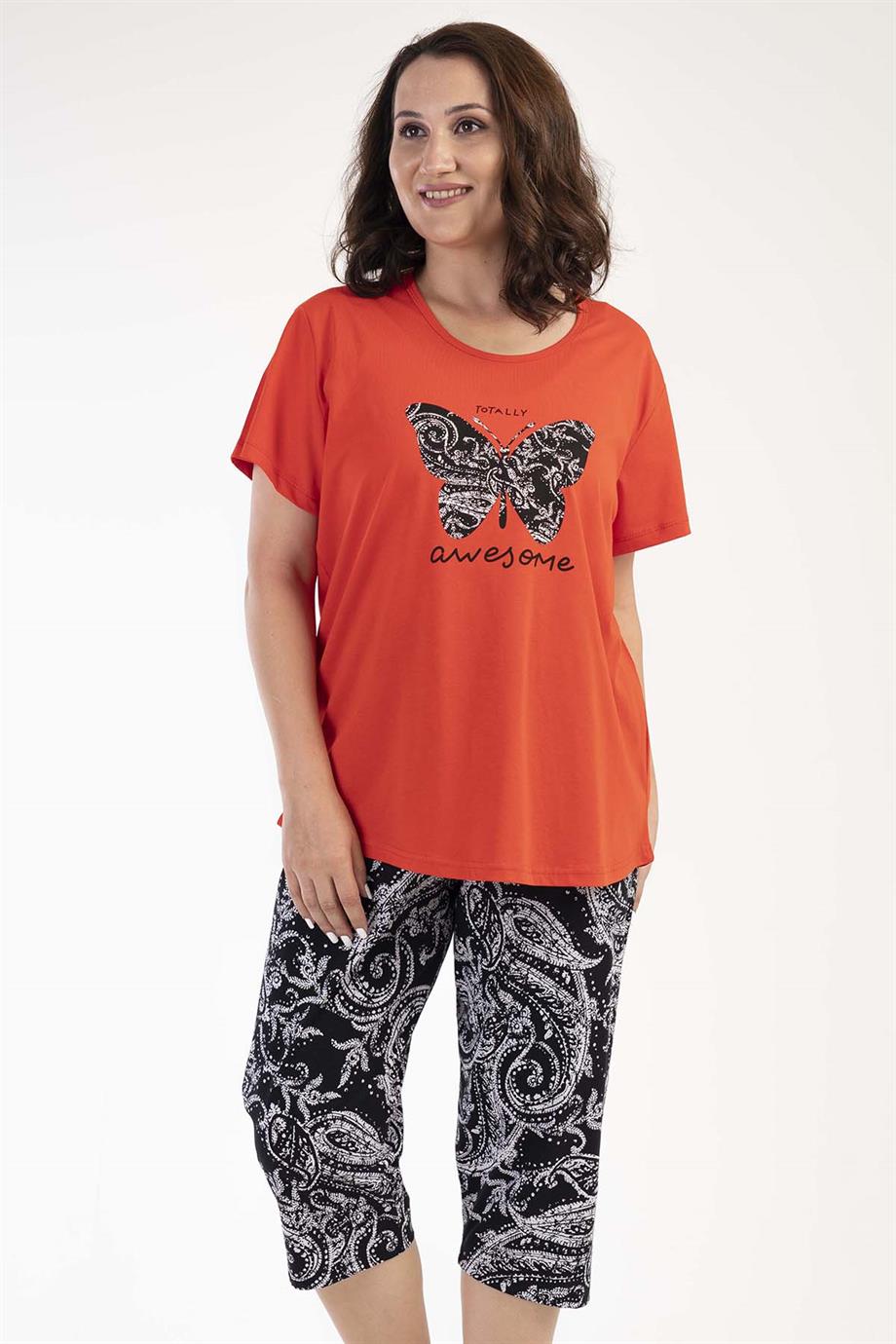 Vienetta 2115001846 Kadın Kısa Kollu Kaprili Büyük Beden Pijama Takımı