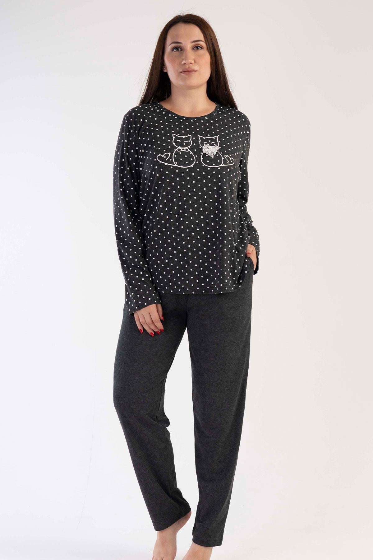 Vienetta 3031980451 Kadın Büyük Beden Uzun Kollu Pijama Takımı