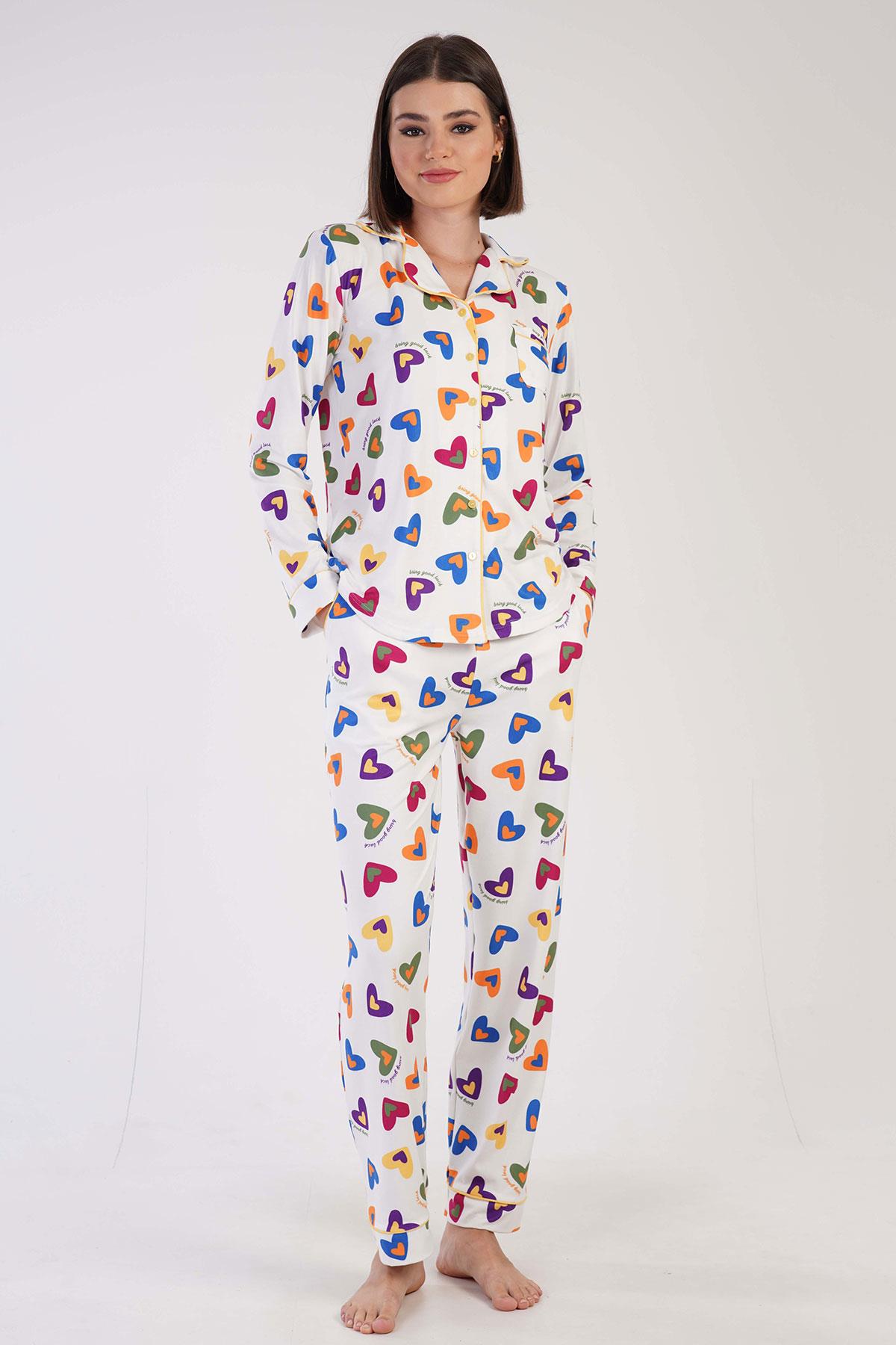 Vienetta 3071441000 Kadın Önden Düğmeli Uzun Kollu Pijama Takımı