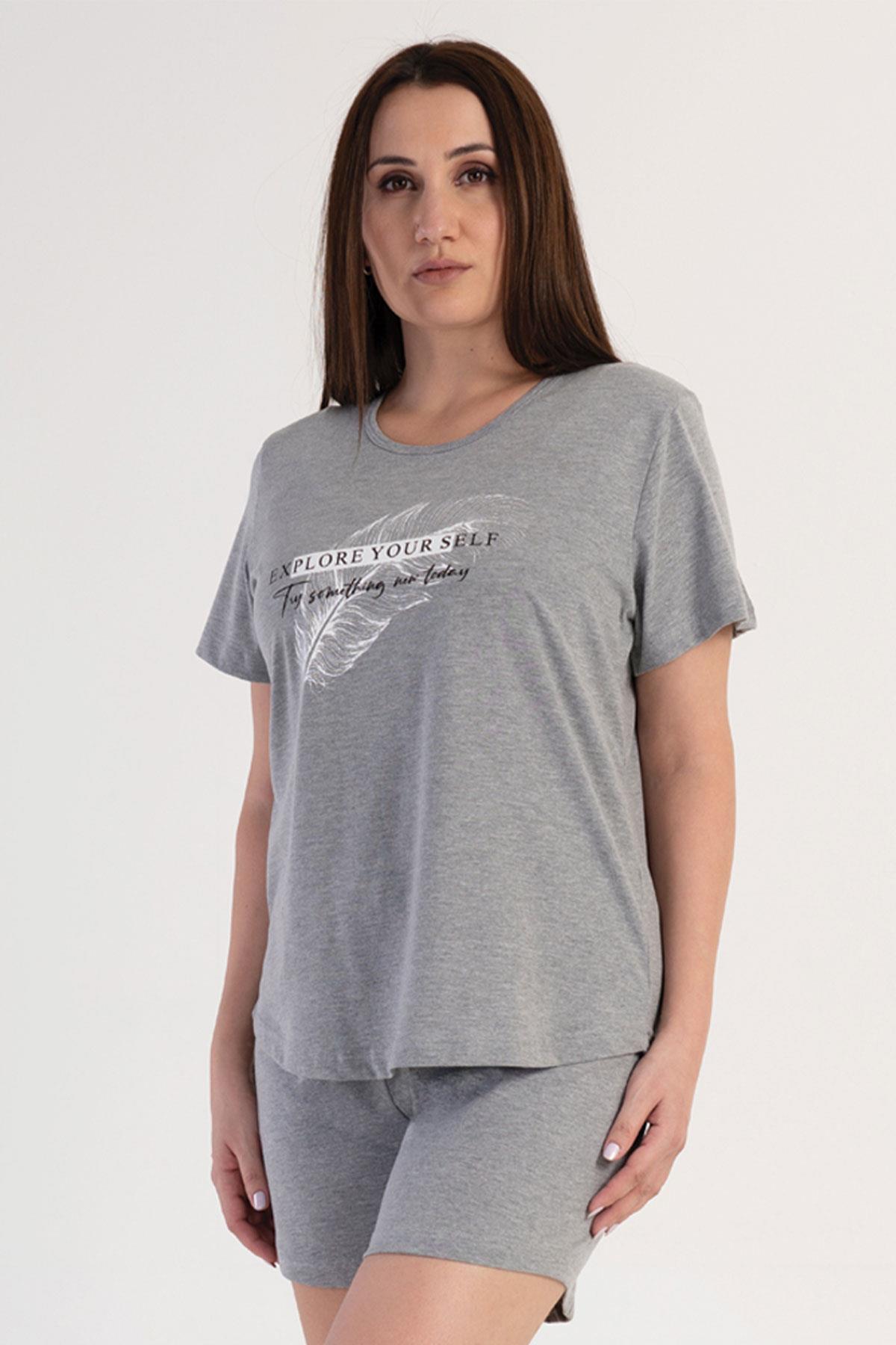 Vienetta 3120430000 Kadın Kısa Kollu Şortlu Büyük Beden Pijama Takımı