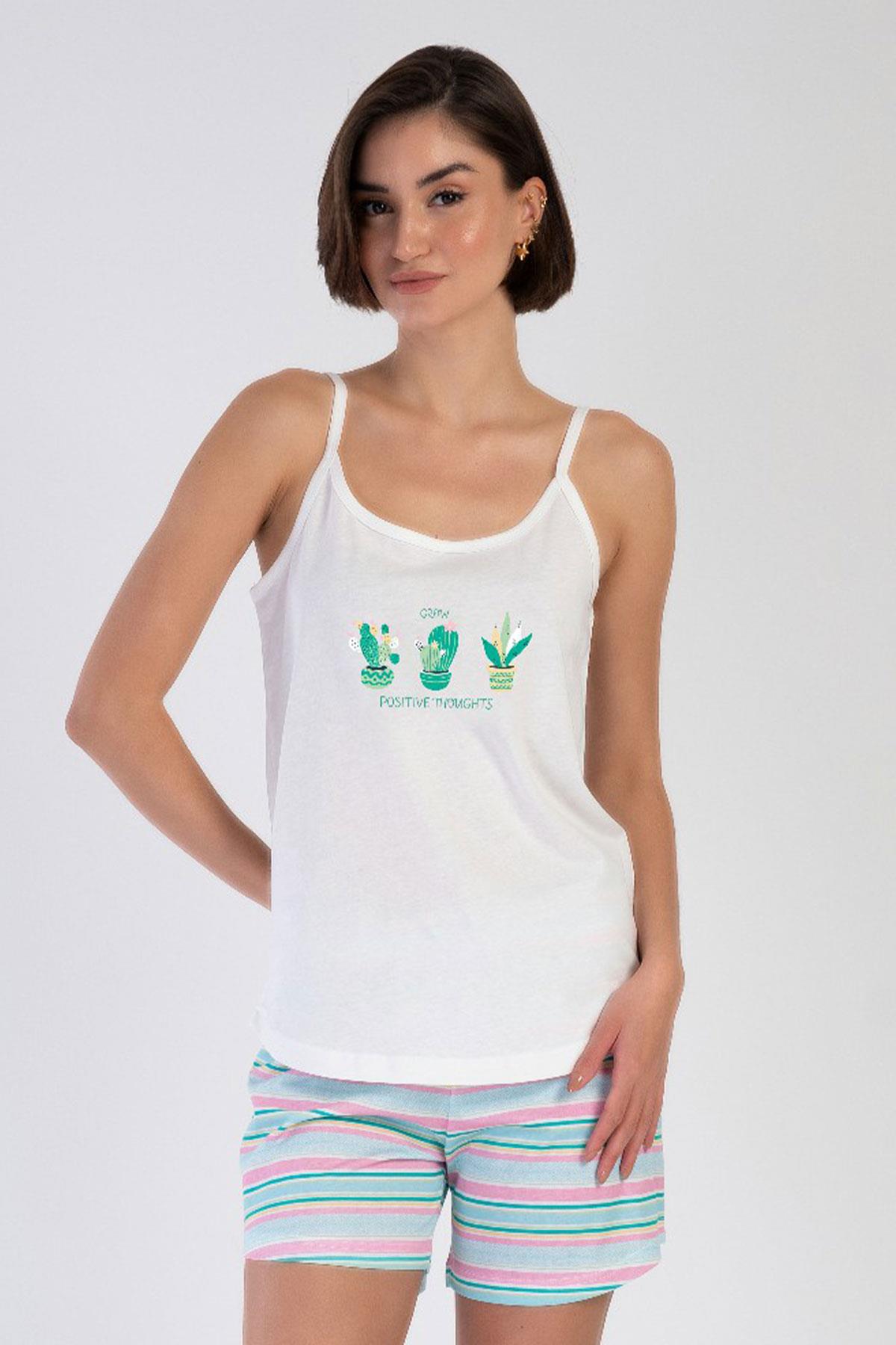 Vienetta 3120492065 Kadın İp Askılı Şortlu Pijama Takımı