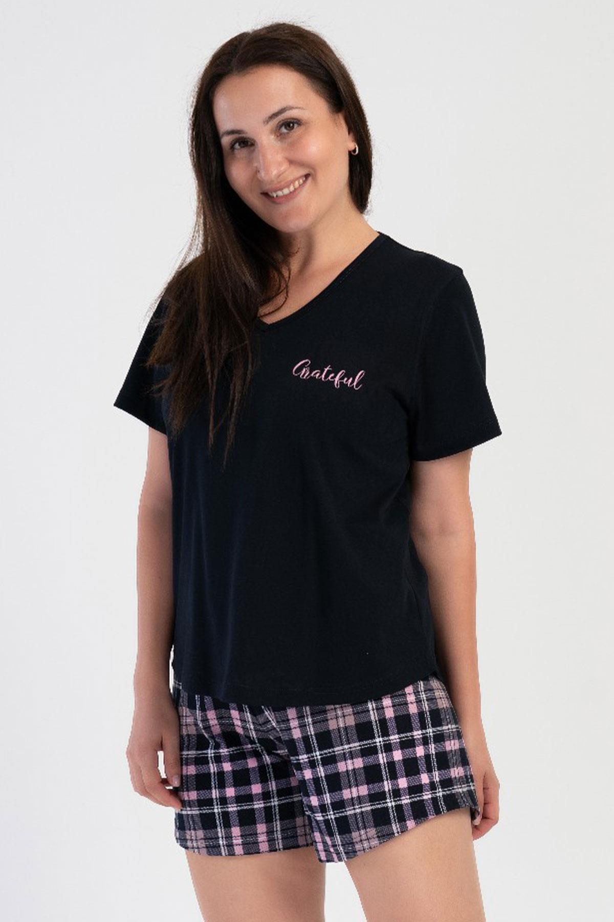 Vienetta 4010245443 Kadın Kısa Kollu Şortlu Büyük Beden Pijama Takımı