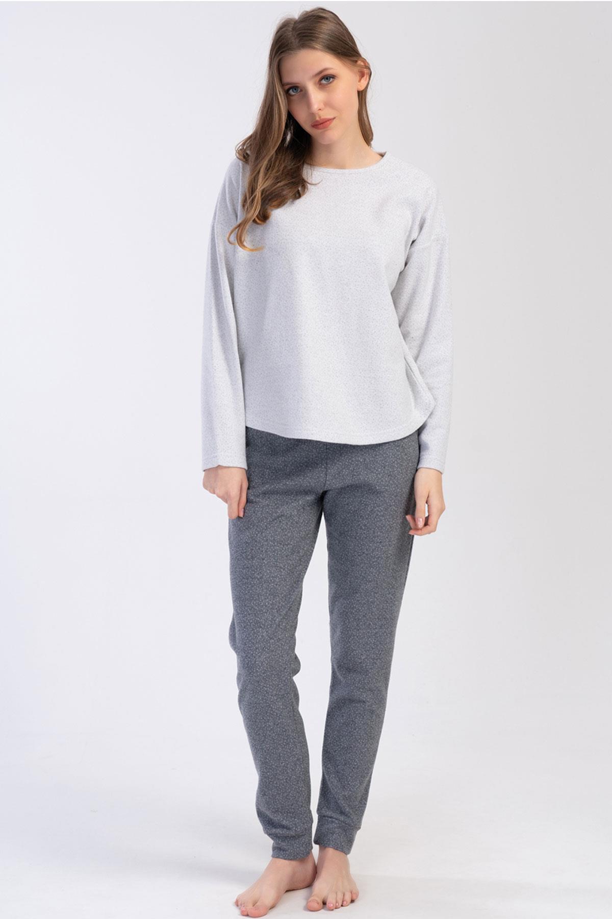 Vienetta 4020270000 Kadın Uzun Kollu Jakarlı İnterlok Pijama Takımı