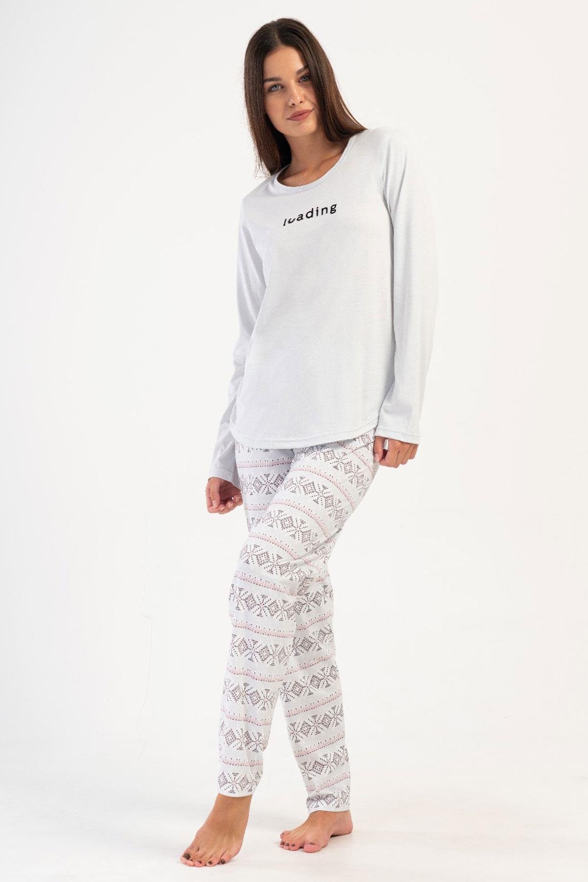 Vienetta 4051790881 Kadın Uzun Kollu Pamuk Suprem Pijama Takımı