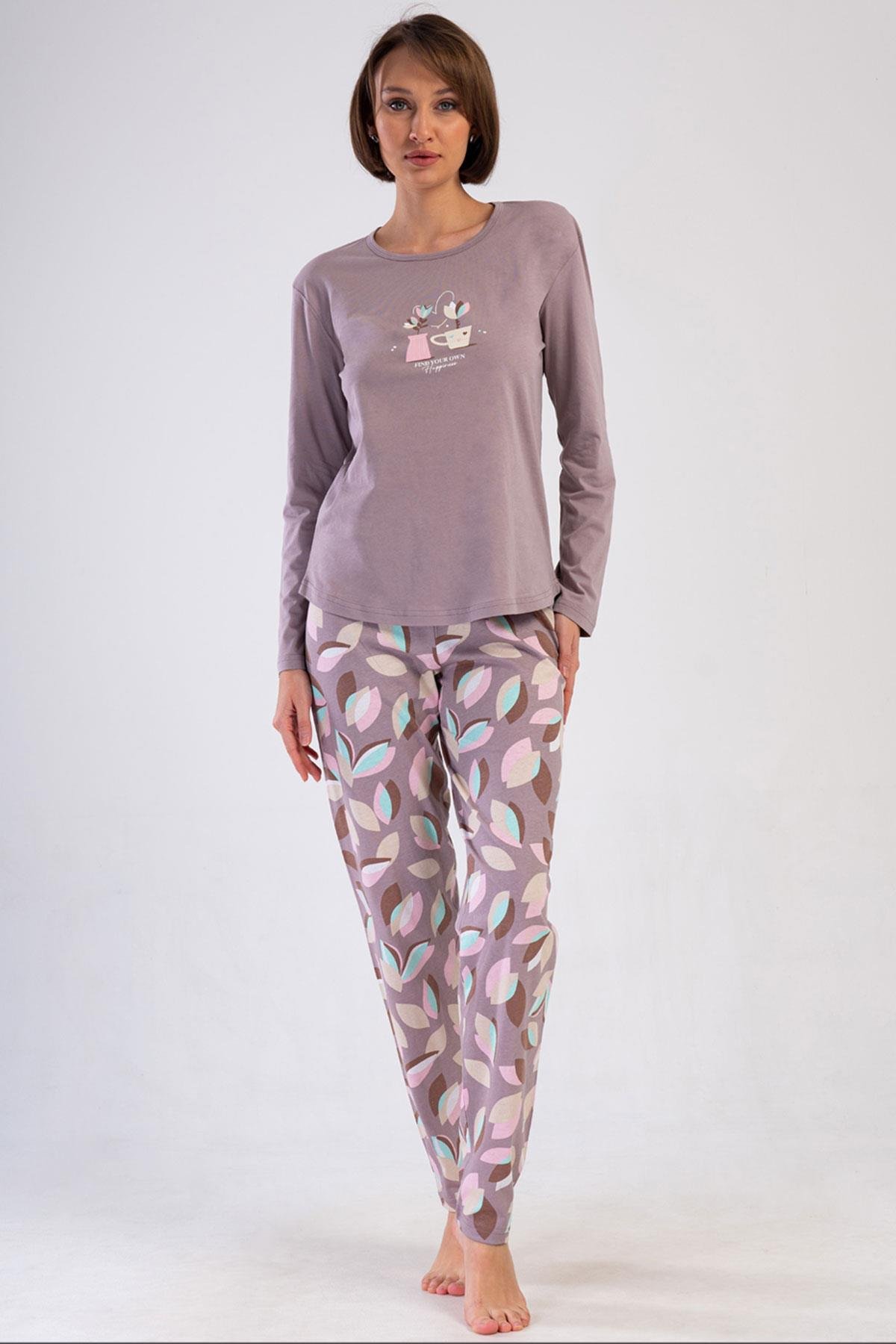 Vienetta 4100220821 Kadın Uzun Kollu Pamuklu Pijama Takımı
