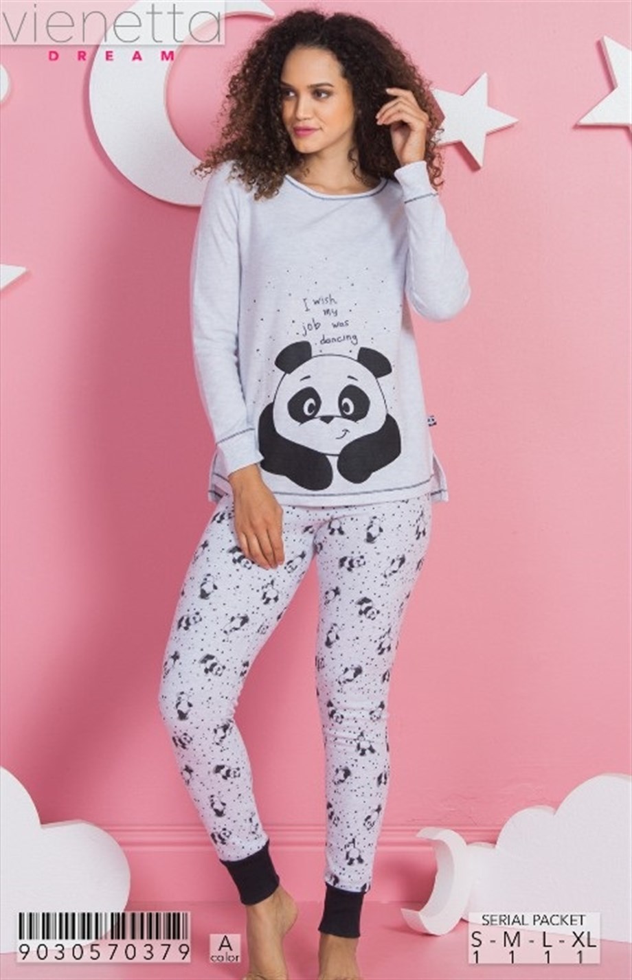 Vienetta 9030570379 Kadın O Yaka Uzun Kol Önü Kısa Arkası Uzun Yırtmaçlı Manşetli Pijama Takımı