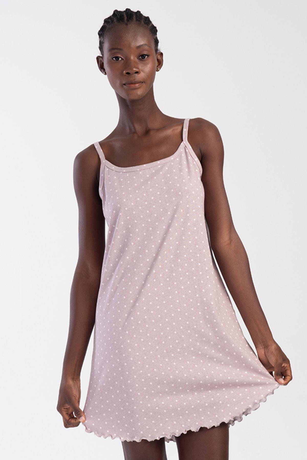 Vienetta Açık Kahverengi Kadın İp Askılı Ev Elbisesi