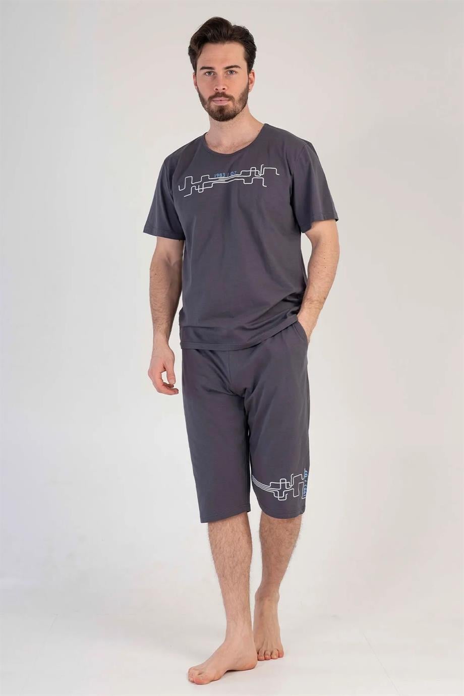 Vienetta Erkek Füme Kısa Kollu Kapri Pijama Takımı