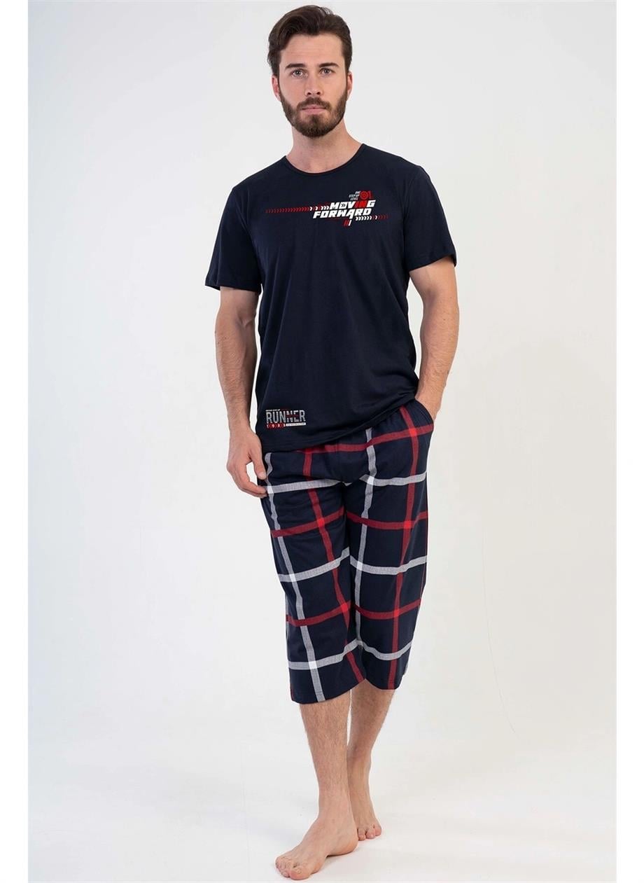 Vienetta Erkek Mavi Kısa Kollu Kapri Pijama Takımı