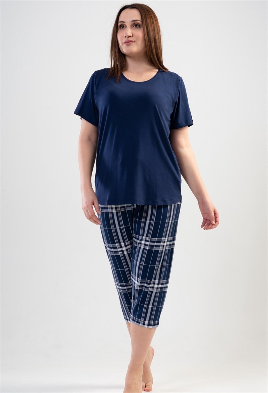 Vienetta (İndigo) Kadın Kısa Kollu Kaprili Pijama Takımı 1114820509