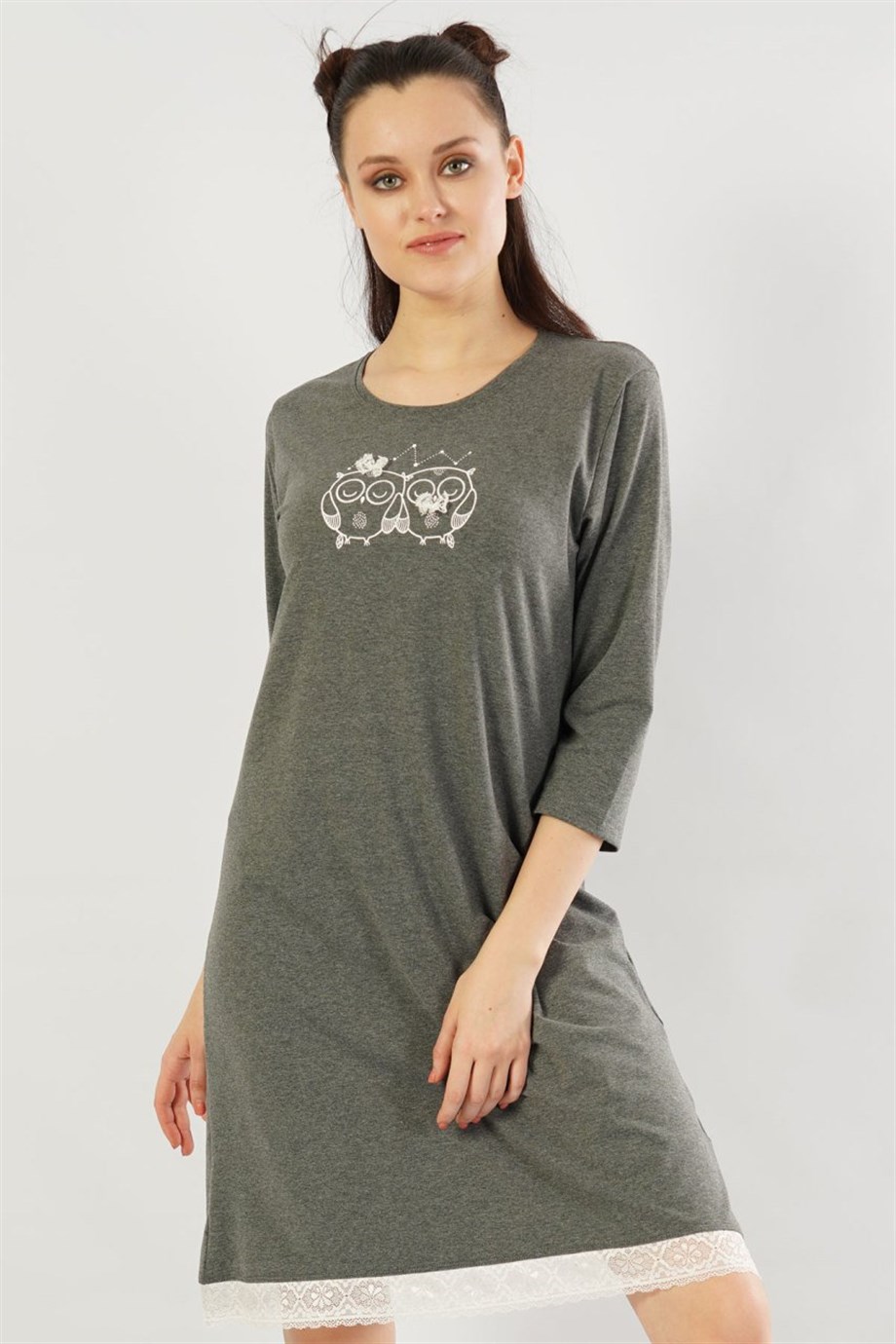 Vienetta Kadın (Antrasit) 3/4 Kol Etek Ucu Dantel Tunik 1040010000