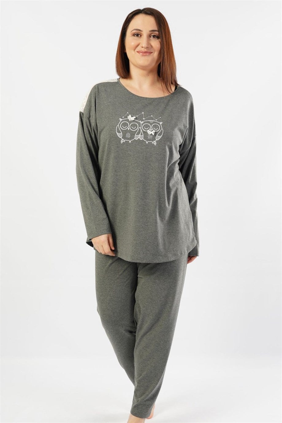 Vienetta Kadın (Antrasit) Uzun Kollu Büyük Beden Pijama Takımı 1040060000 