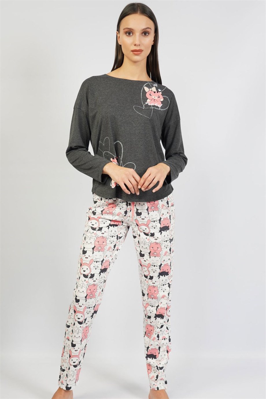 Vienetta Kadın (Antrasit) Uzun Kollu Pijama Takımı 1061500658