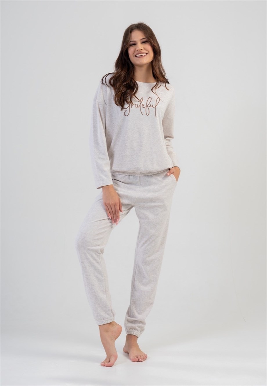 Vienetta Kadın Bej Uzun Kollu Pijama Takımı 2060030160
