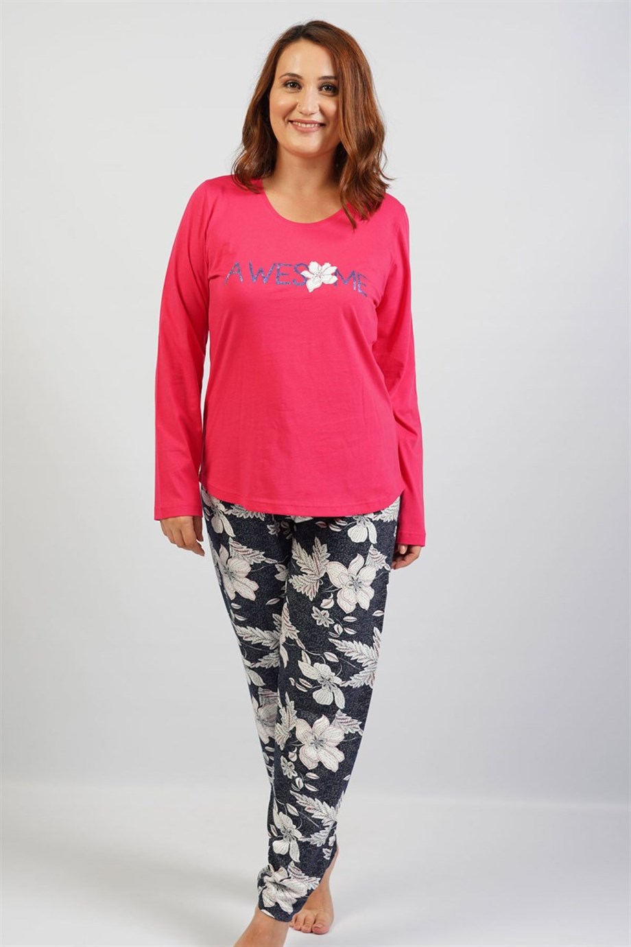 Vienetta Kadın (Bordo) Büyük Beden Uzun Kollu Pijama Takım 1070470248