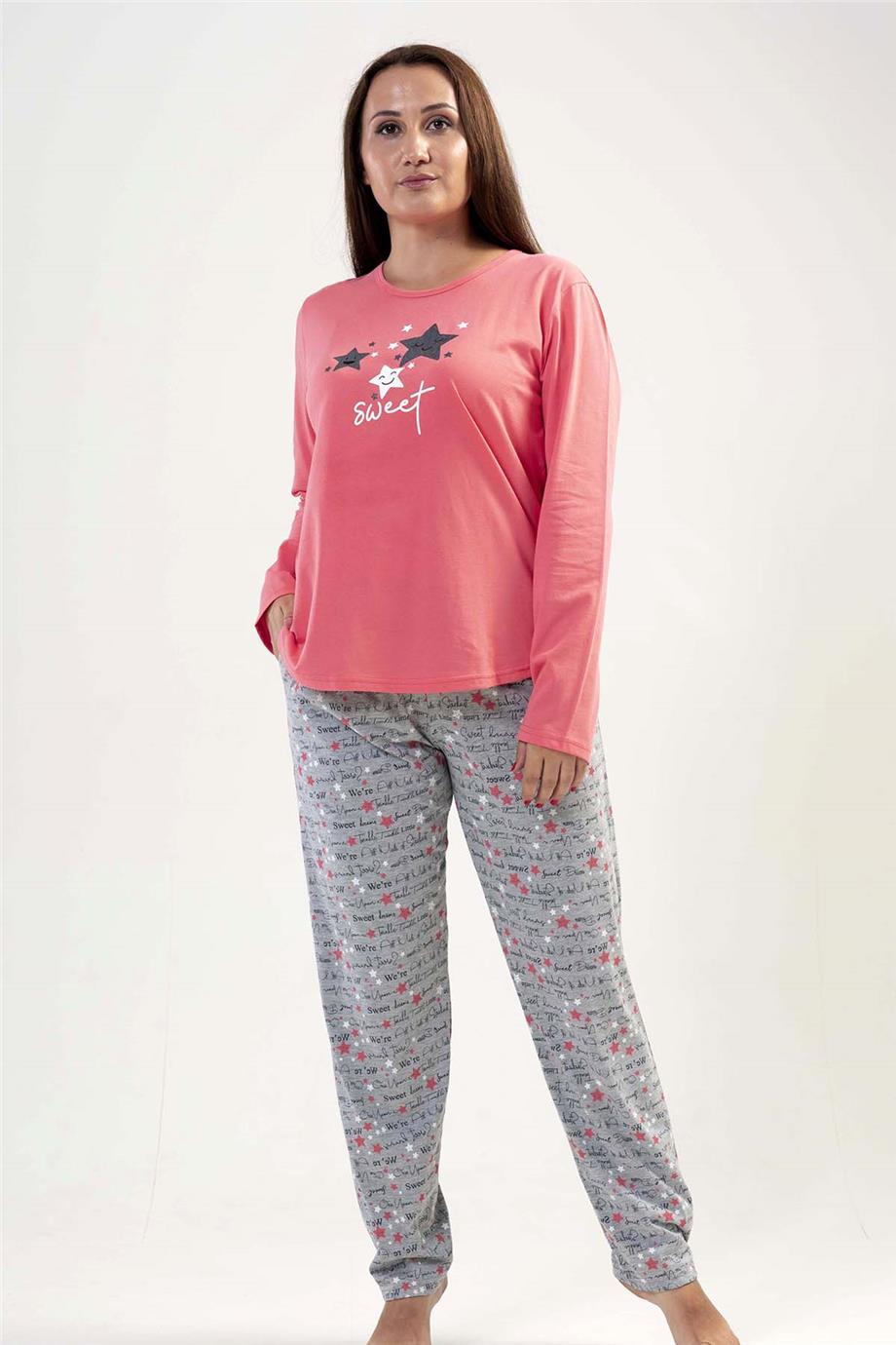 Vienetta Kadın Büyük Beden Uzun Kollu Pijama Takımı