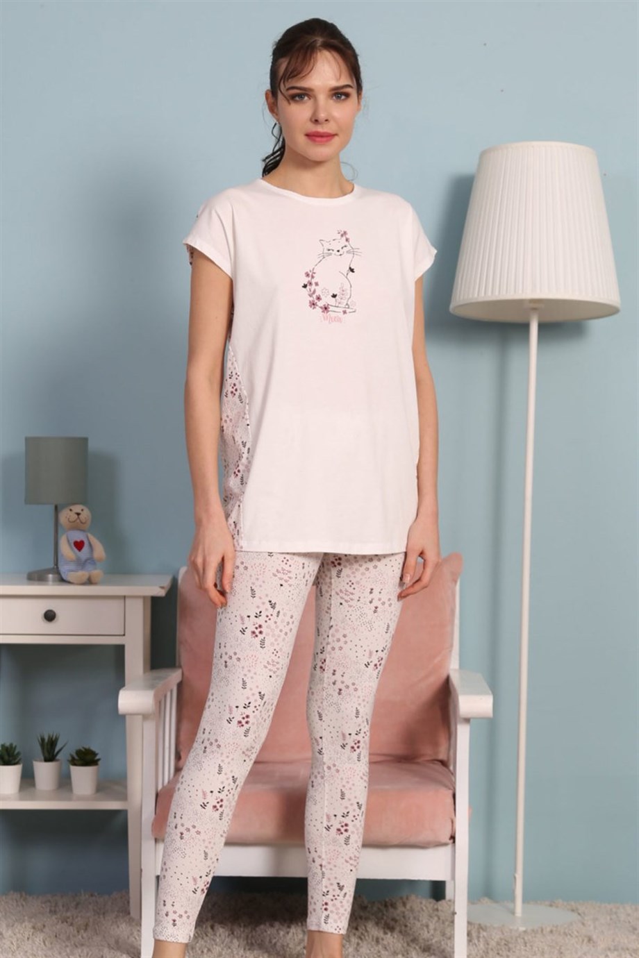 Vienetta Kadın (Ekru) Kısa Kollu Pijama Takımı 8093406222