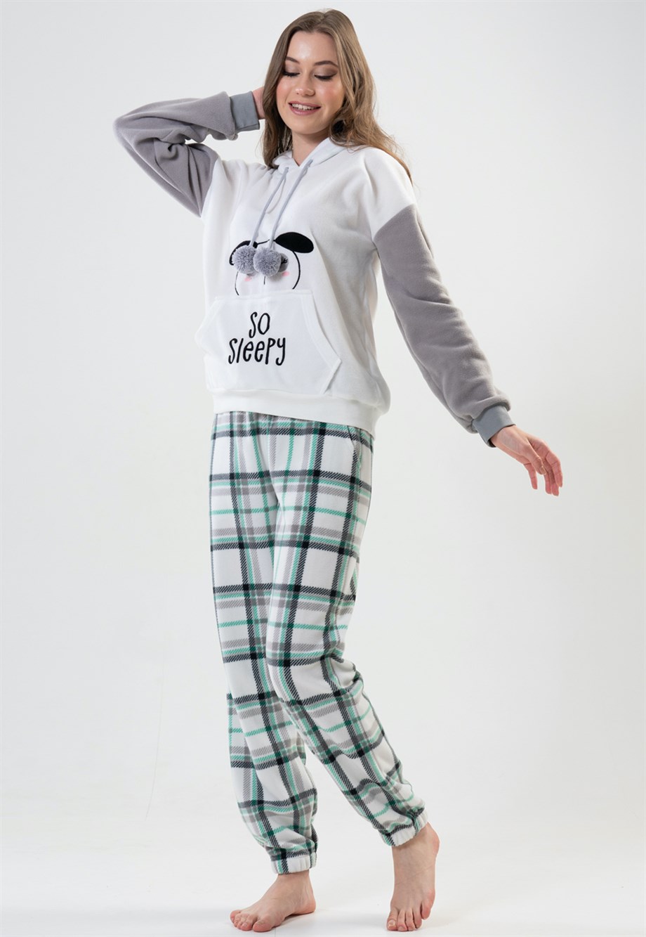 Vienetta Kadın Ekru Polar Uzun Kollu Pijama Takımı 2020450185