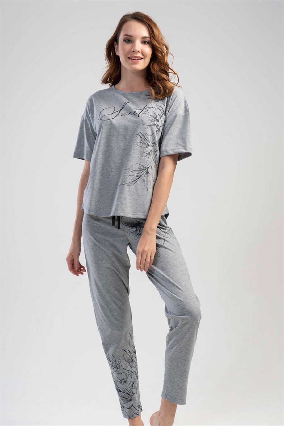 Vienetta Kadın (Gri Melanj) Kısa Kollu Pijama Takımı 1110230000 