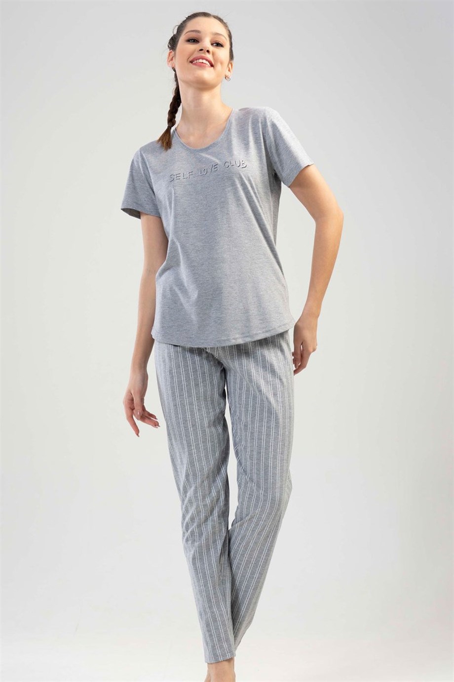 Vienetta Kadın (Gri Melanj) Kısa Kollu Pijama Takımı 1112711294 