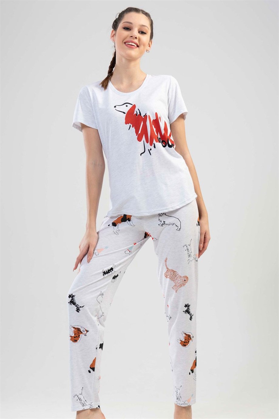 Vienetta Kadın (Gri Melanj) Kısa Kollu Pijama Takımı