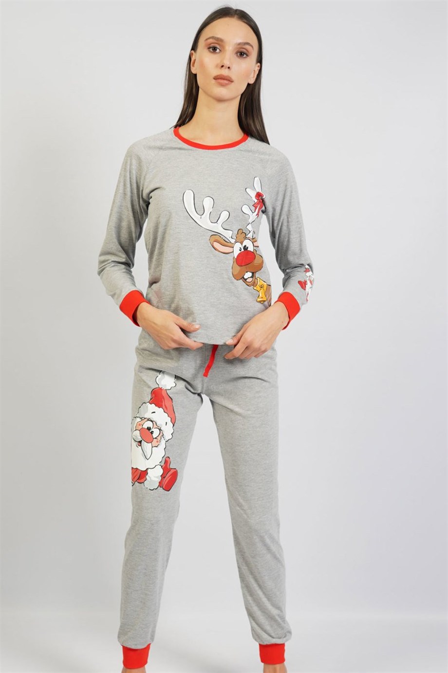 Vienetta Kadın Gri Melanj Uzun Kol Manşetli Pijama Takım 1062110000 