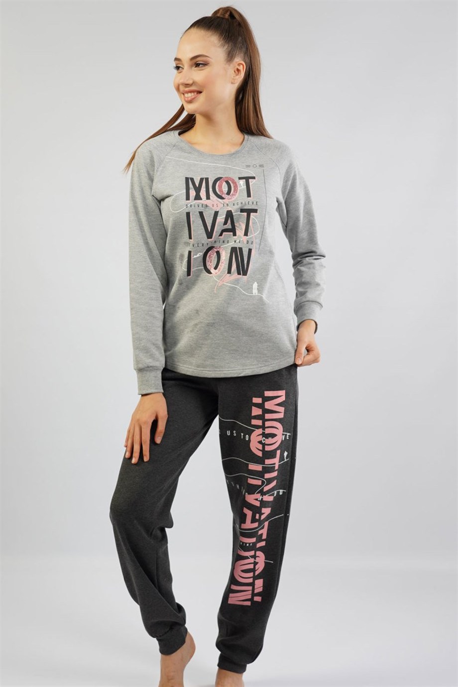 Vienetta Kadın (Gri Melanj) Uzun Kollu Pijama Takımı 1052190000