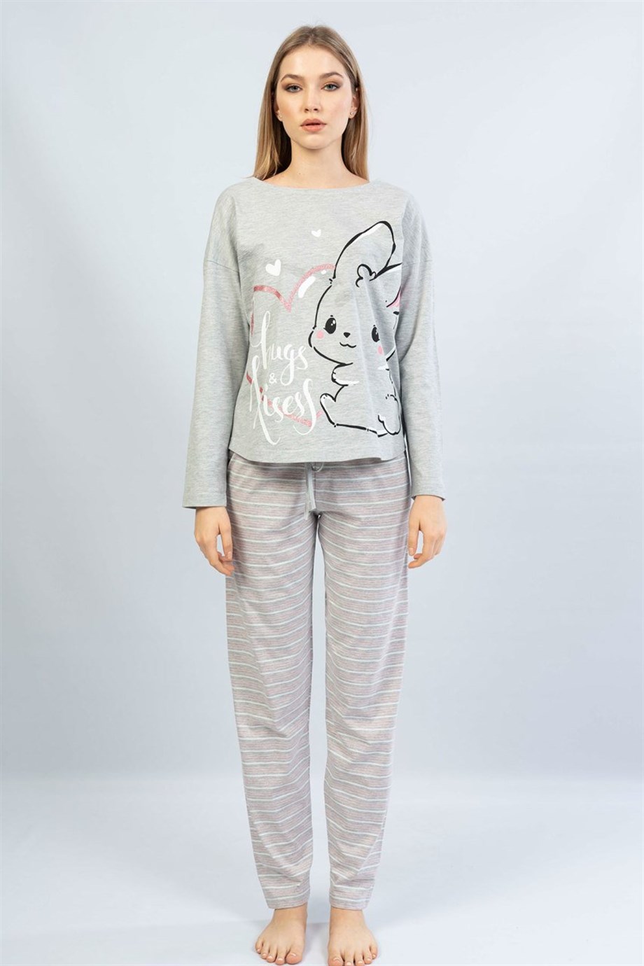 Vienetta Kadın (Gri Melanj) Uzun Kollu Pijama Takımı 1061930000