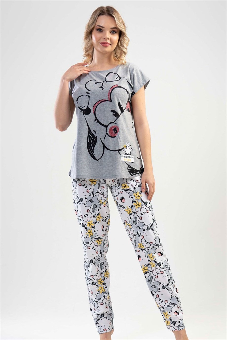Vienetta Kadın (Gri Melanj) Yarasa Kollu Pijama Takımı 1112584112