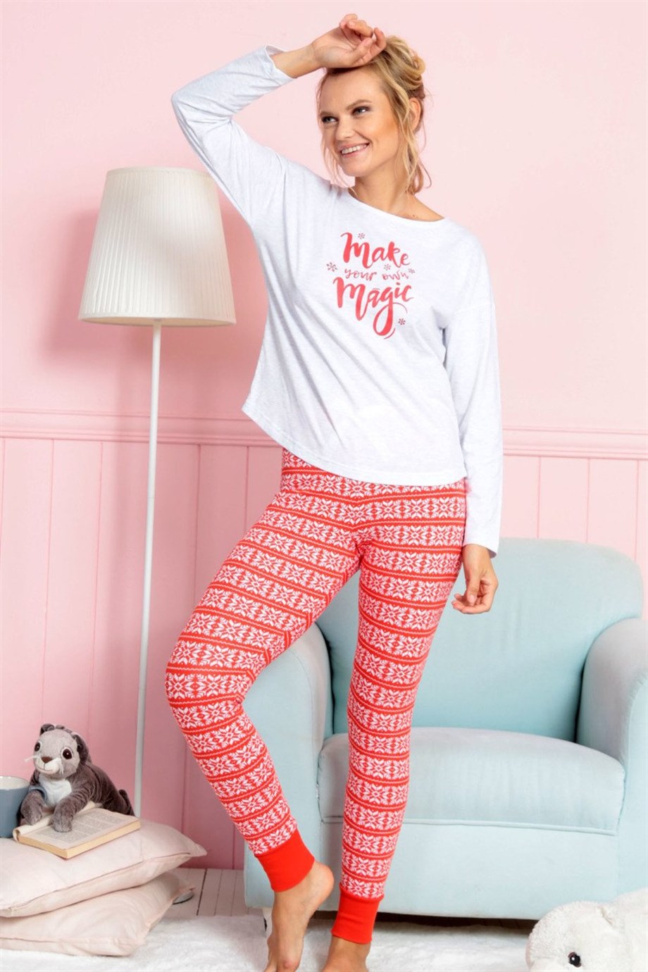 Vienetta Kadın Gri Uzun Kollu Pijama Takımı 0040311070