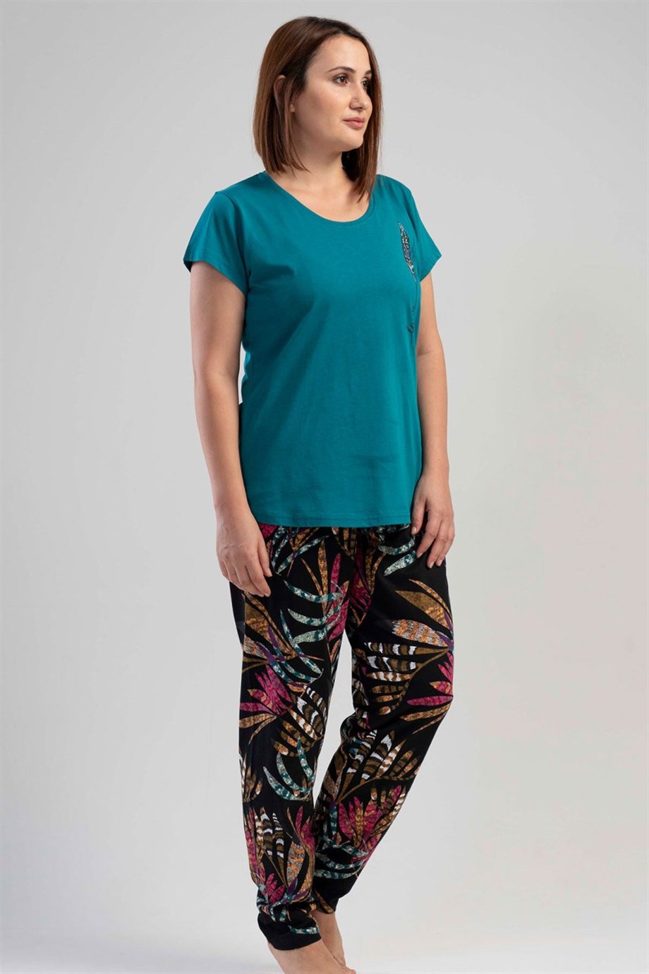 Vienetta Kadın (Gümüş) Kısa Kollu Büyük Beden Pijama Takımı 1091270049