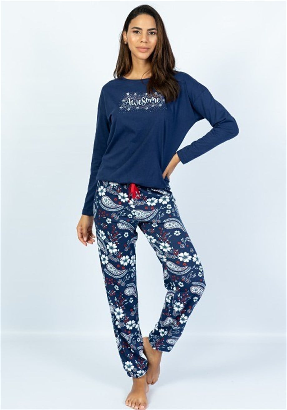 Vienetta Kadın İndigo Uzun Kol Pijama Takım  1041745100 