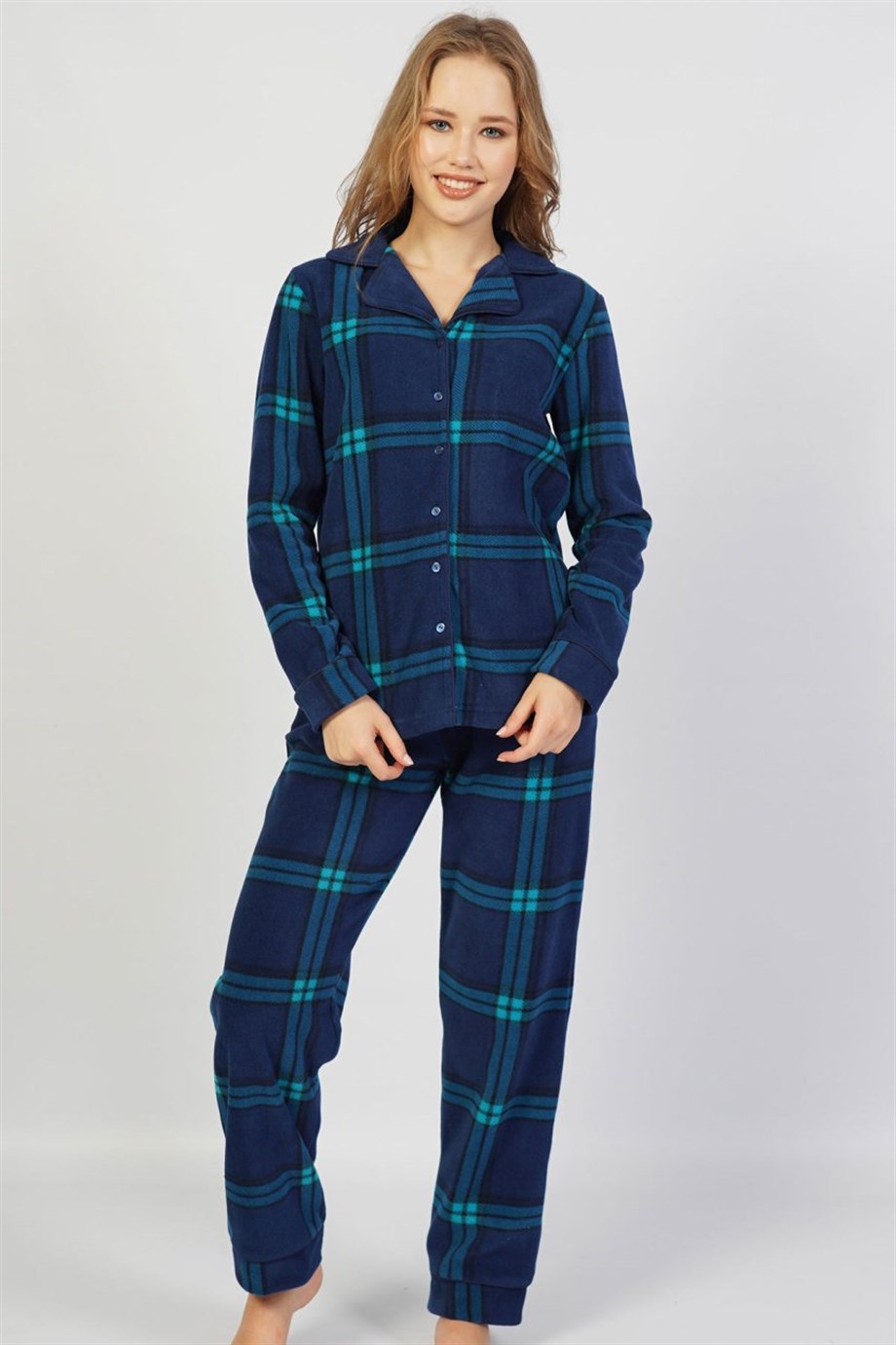 Vienetta Kadın (İndigo) Uzun Kollu Düğmeli Pijama Takımı 1031510164 