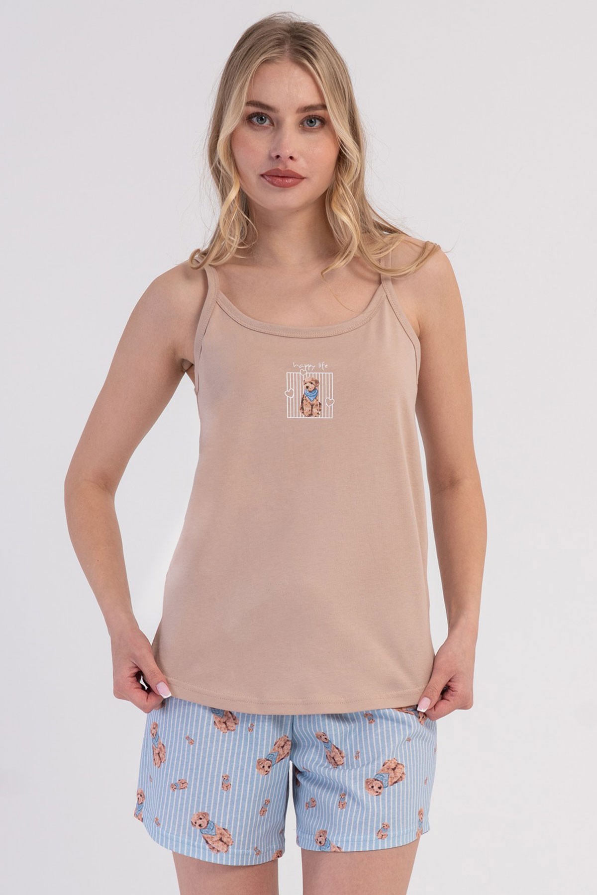 Vienetta Kadın İp Askılı Şortlu Pijama Takımı