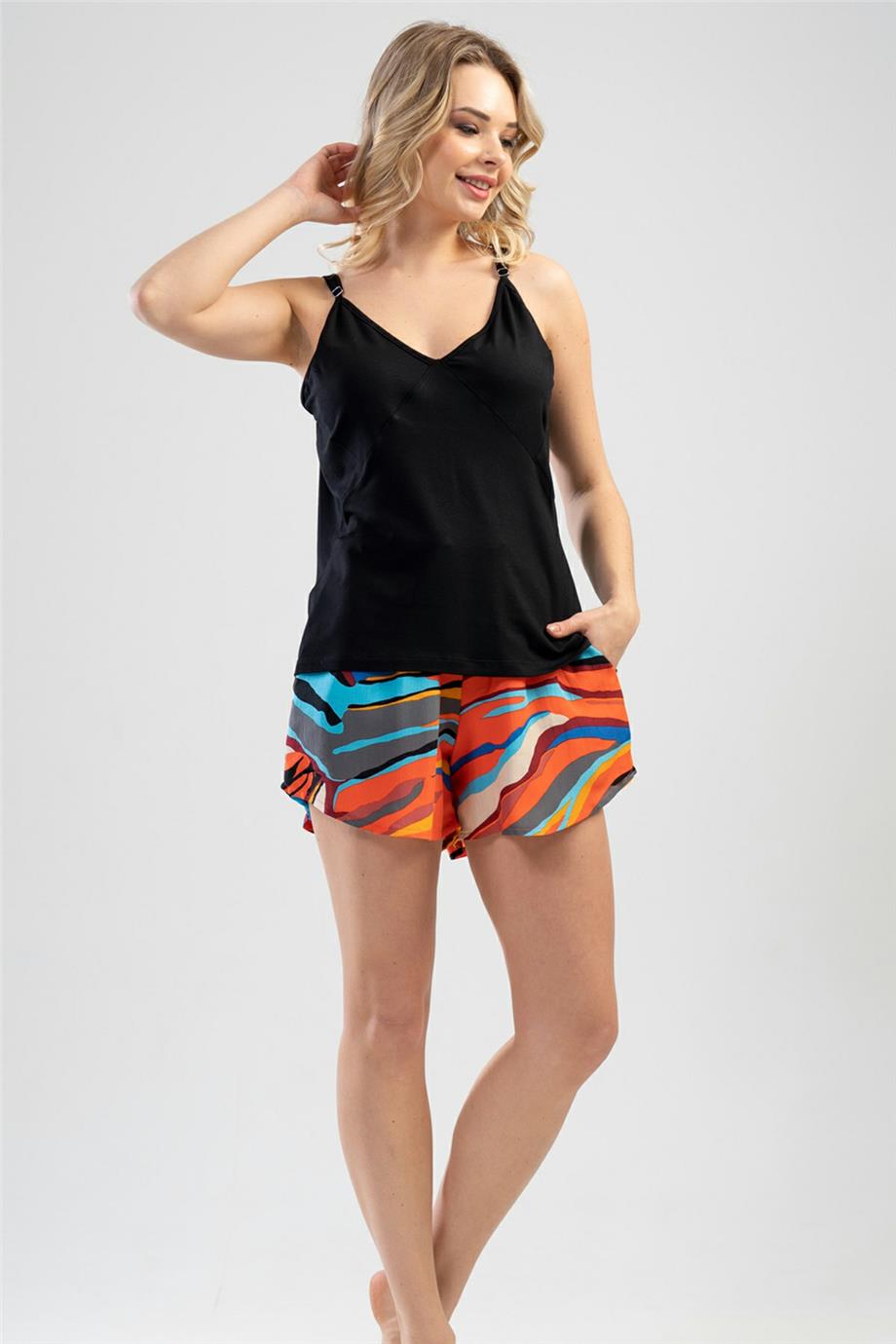 Vienetta Kadın İp Askılı Şortlu Pijama Takımı