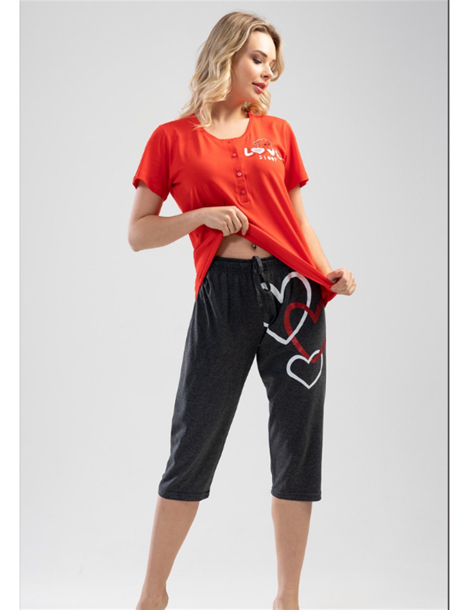 Vienetta Kadın (Kırmızı) Kısa Kollu Kapri Pijama Takım 1115510000