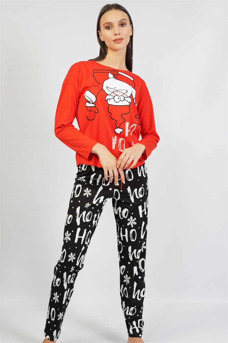 Vienetta Kadın Kırmızı Uzun Kol Manşetli Pijama Takım 1062041110