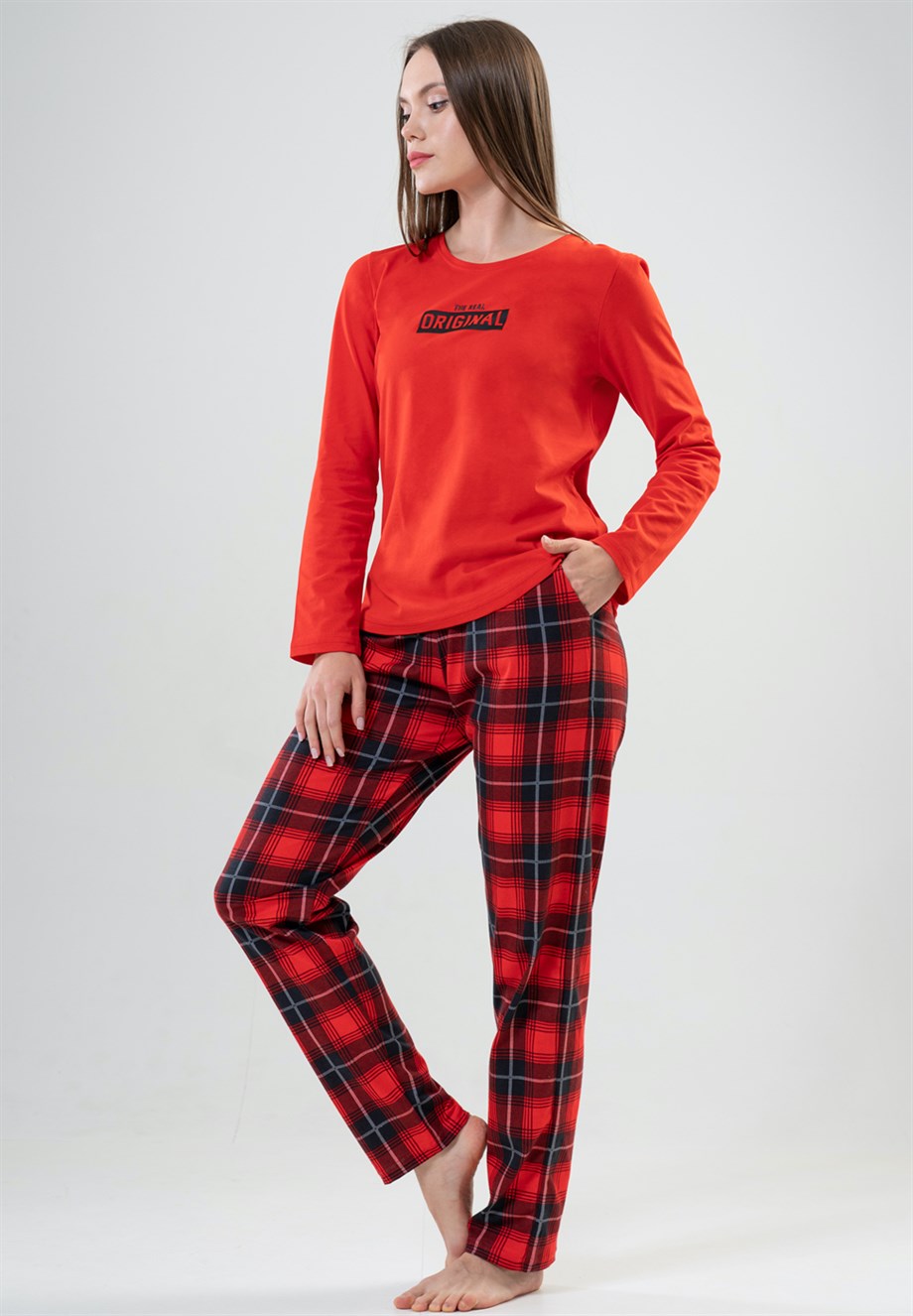 Vienetta Kadın Kırmızı Uzun Kollu Pijama Takımı 2040602687