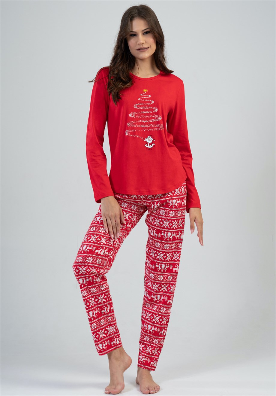 Vienetta Kadın Kırmızı Uzun Kollu Pijama Takımı