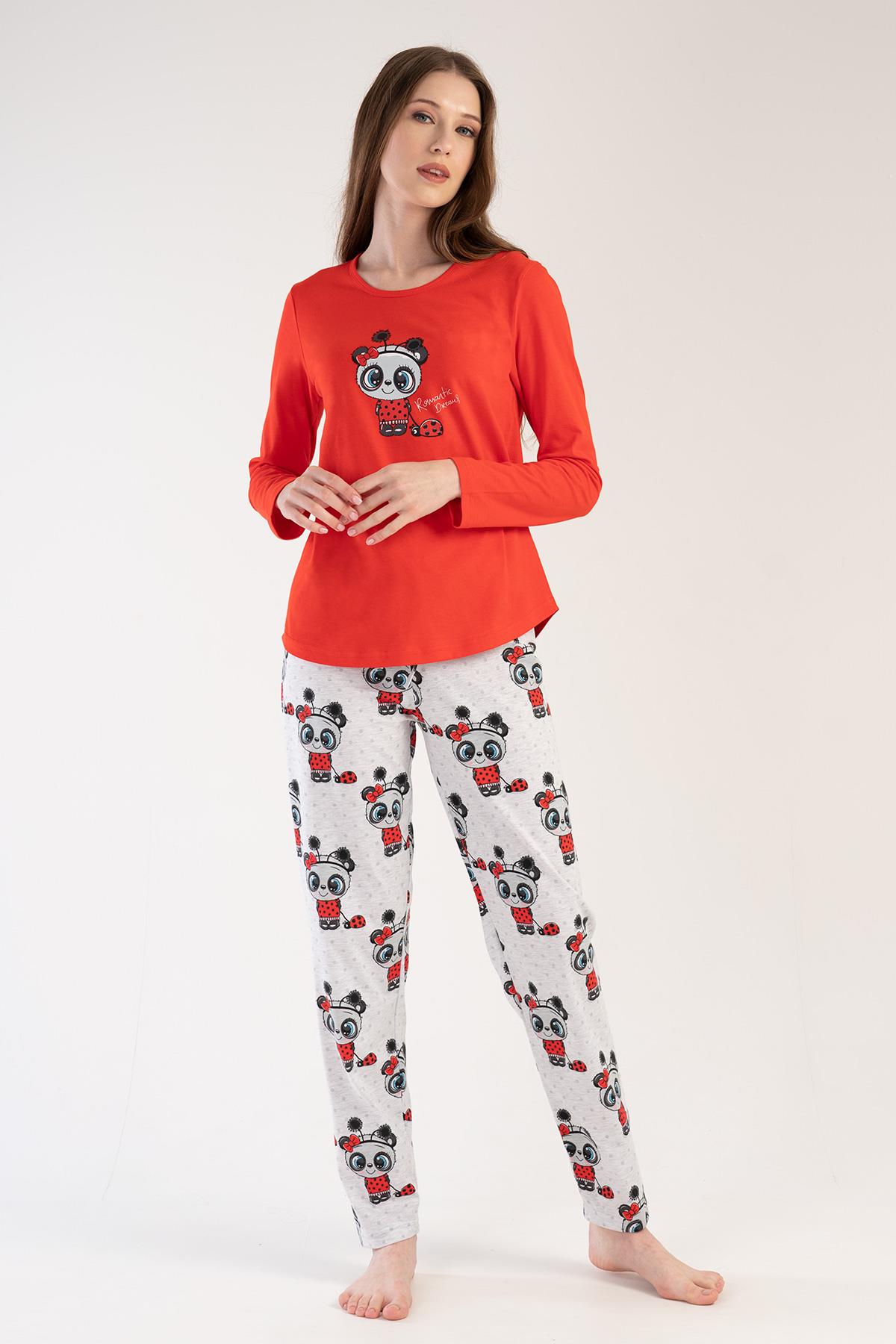Vienetta Kadın Kırmızı Uzun Kollu Pijama Takımı