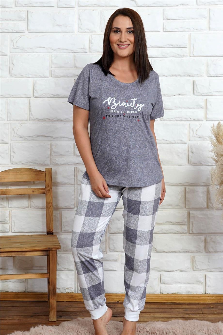 Vienetta Kadın Kısa Kollu Battal Pijama Takımı