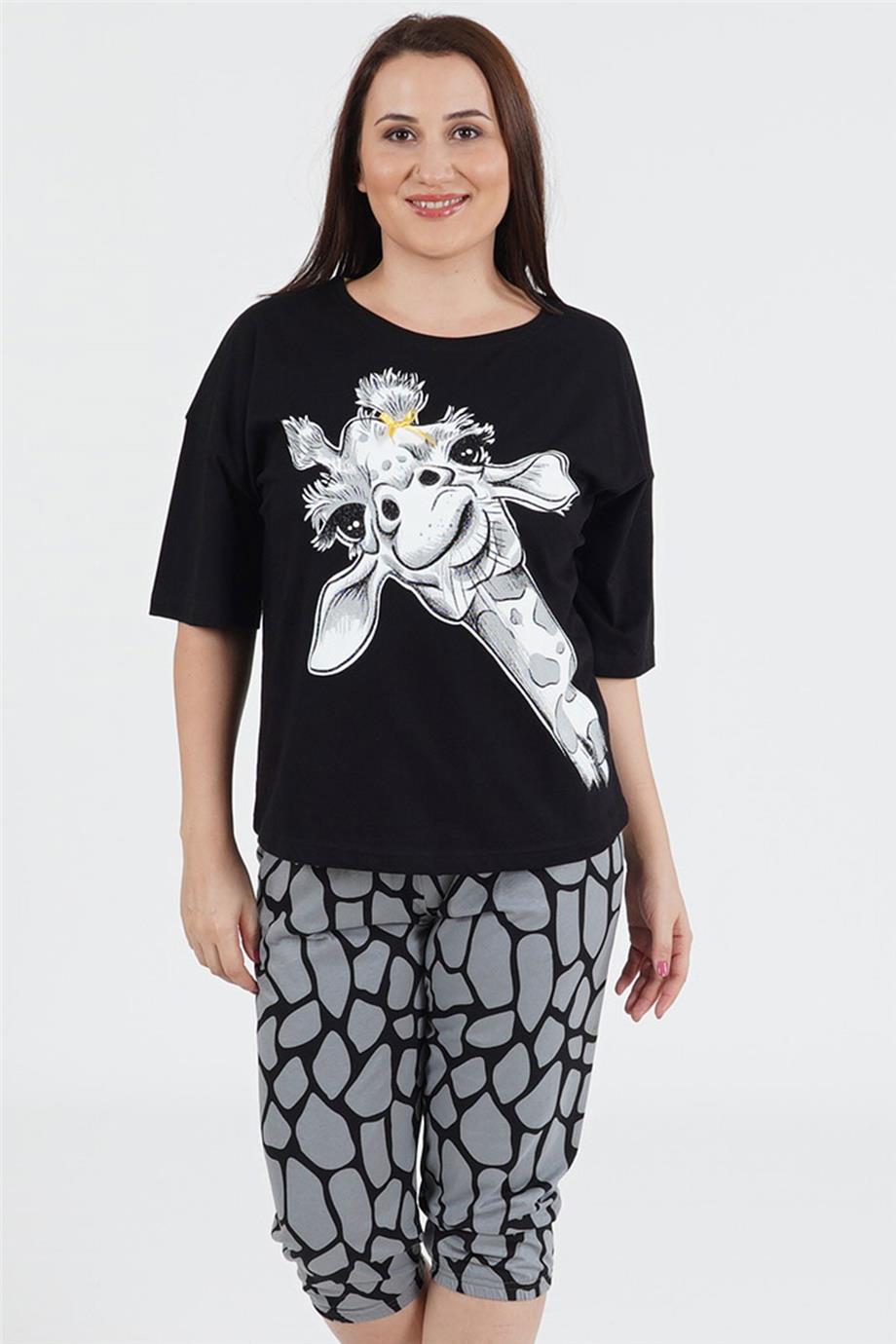 Vienetta Kadın Kısa Kollu Caprı Battal Pijama Takımı