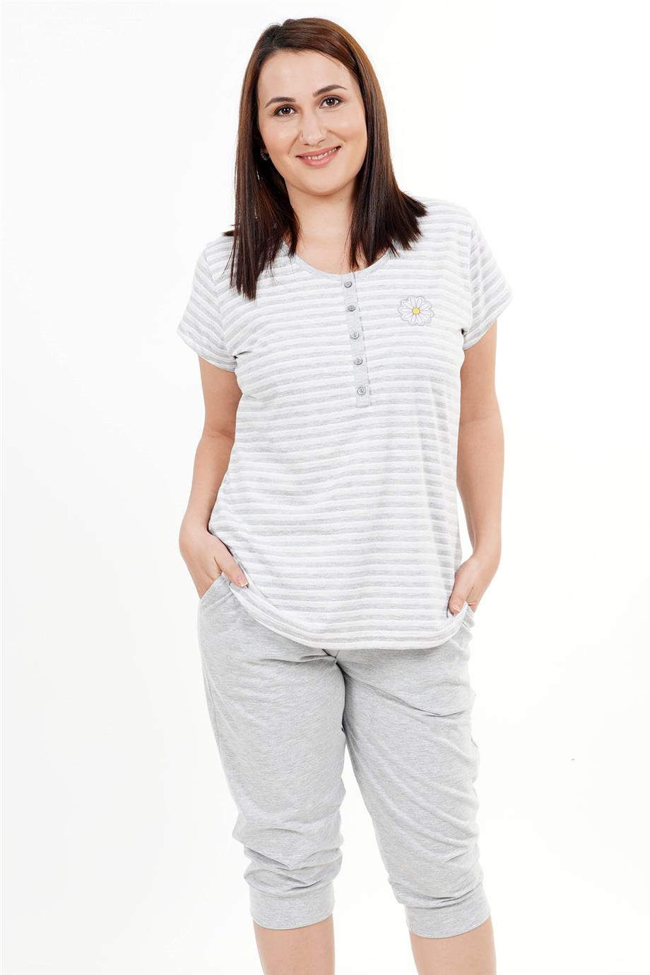 Vienetta Kadın Kısa Kollu Caprı Battal Pijama Takımı
