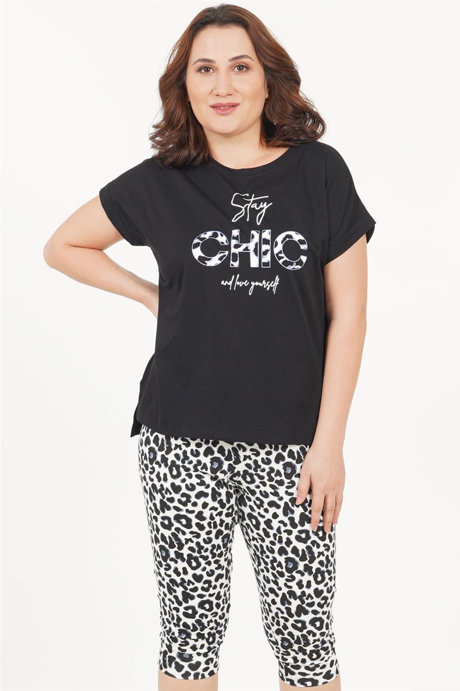 Vienetta Kadın Kısa Kollu Caprı Battal Pijama Takımı