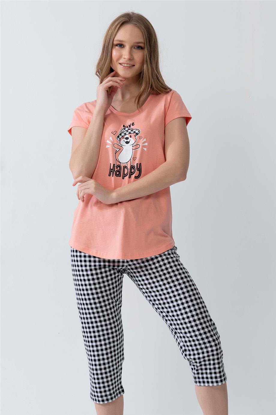 Vienetta Kadın Kısa Kollu Capri Pijama Takımı