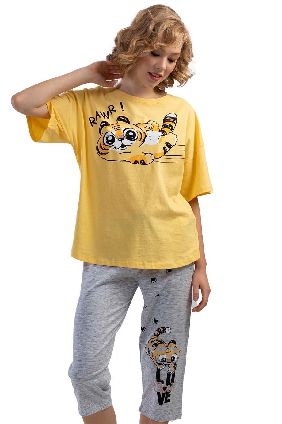 Vienetta Kadın Kısa Kollu Capri Pijama Takımı