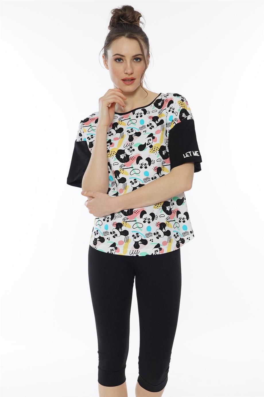Vienetta Kadın Kısa Kollu Kapri Pijama Takım