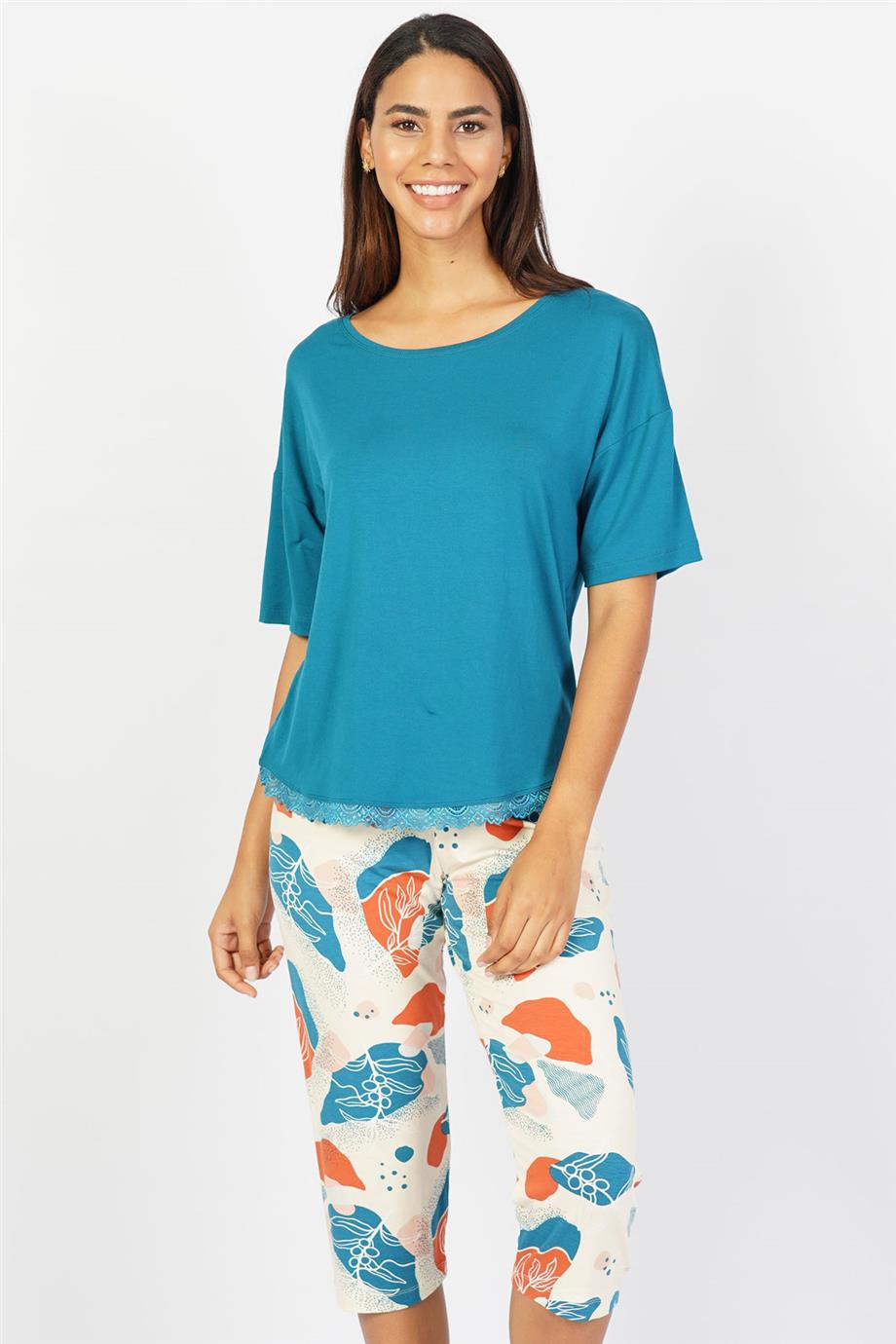 Vienetta Kadın Kısa Kollu Kapri Pijama Takım